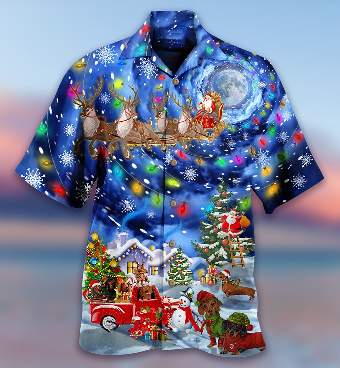 Dachshund Love Xmas Night - Hawaiian Shirt