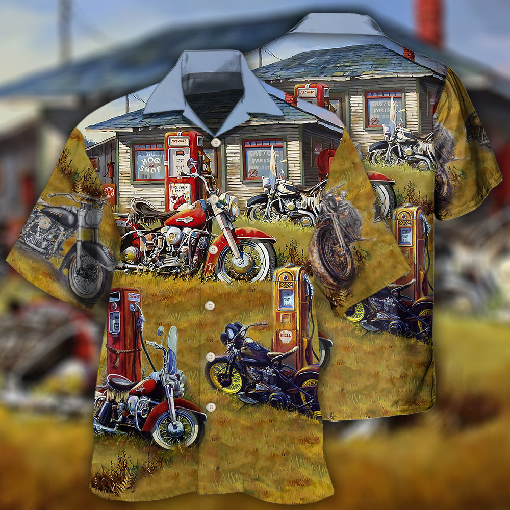 Motorcycle Vintage Shop Grass - Hawaiian Shirt