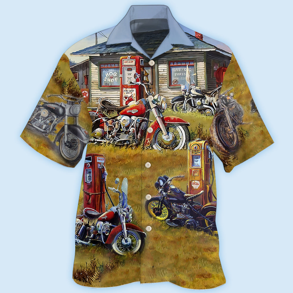 Motorcycle Vintage Shop Grass - Hawaiian Shirt
