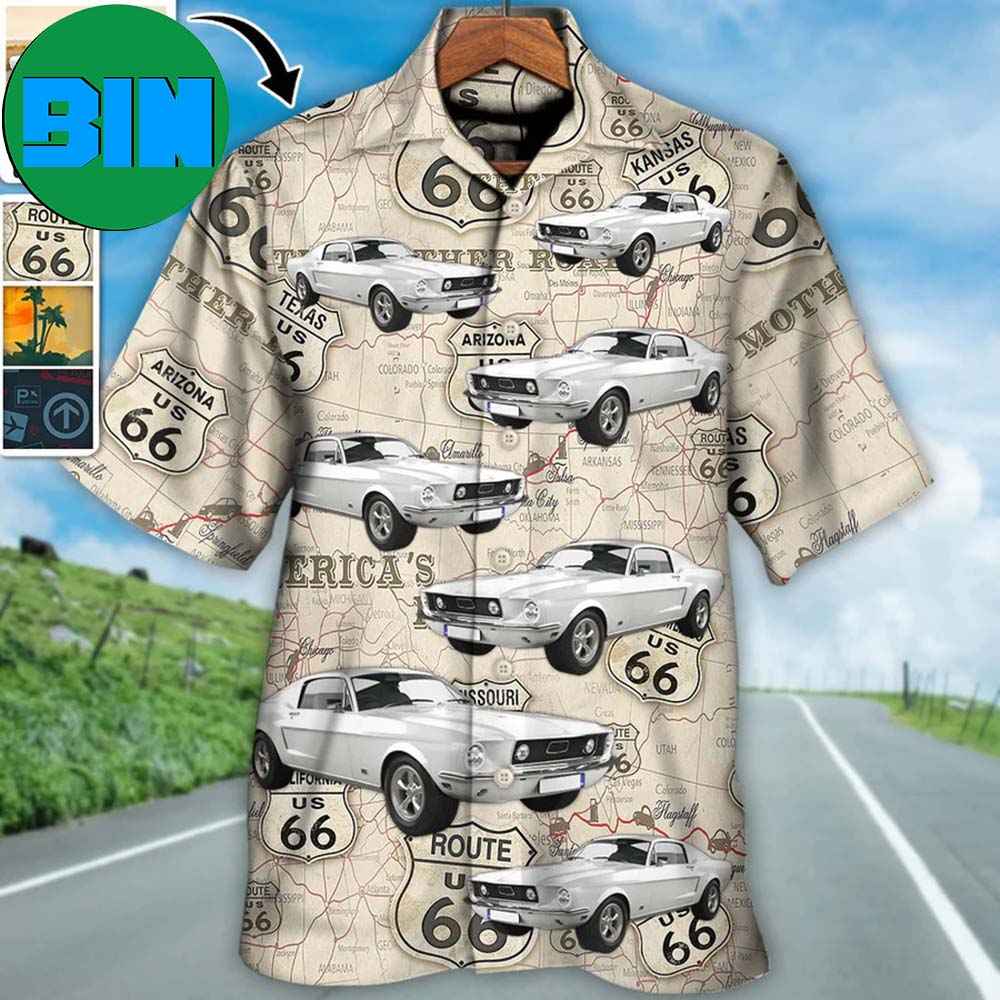 Route 66 Car Racing Car Lover Custom Photo Tropical Hawaiian Shirt