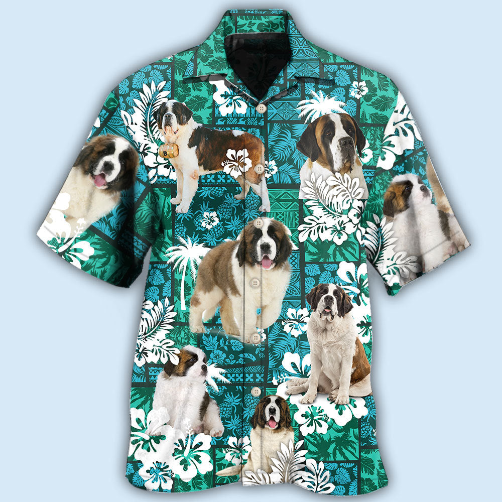 Saint Bernard Tropical Dog Green Lovely - Hawaiian Shirt