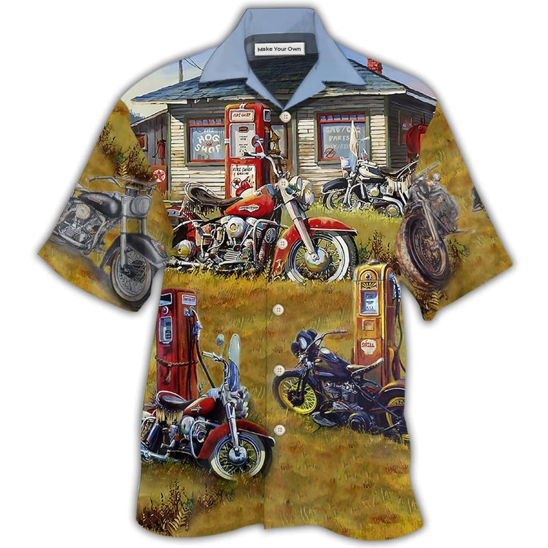 Motorcycle Vintage Shop Grass - Hawaiian Shirt